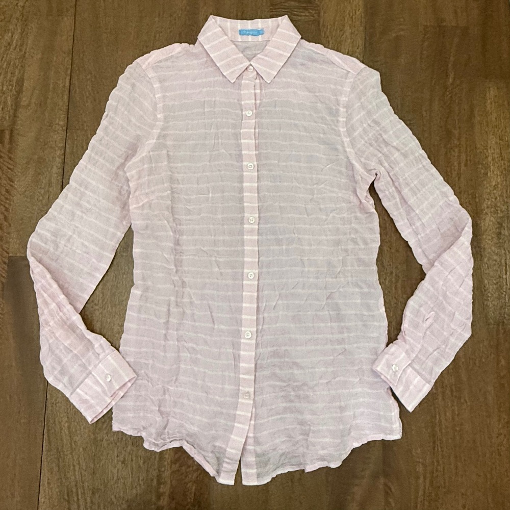 J.McLaughlin Womens Pink White Striped Crinkle Button Down Shirt XS